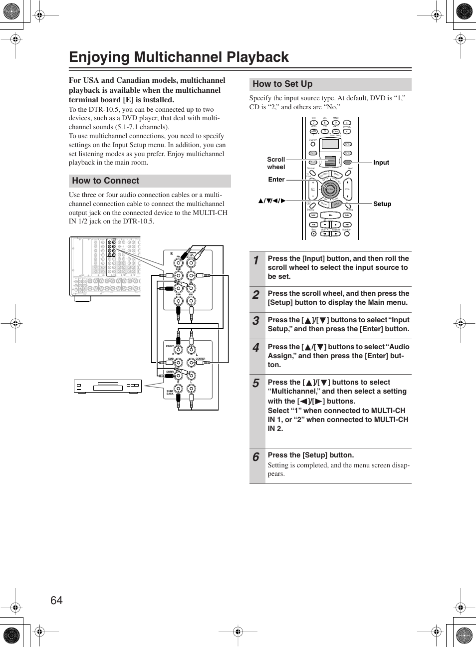 Enjoying multichannel playback, How to connect, How to set up | Integra DTR-10.5 User Manual | Page 64 / 152