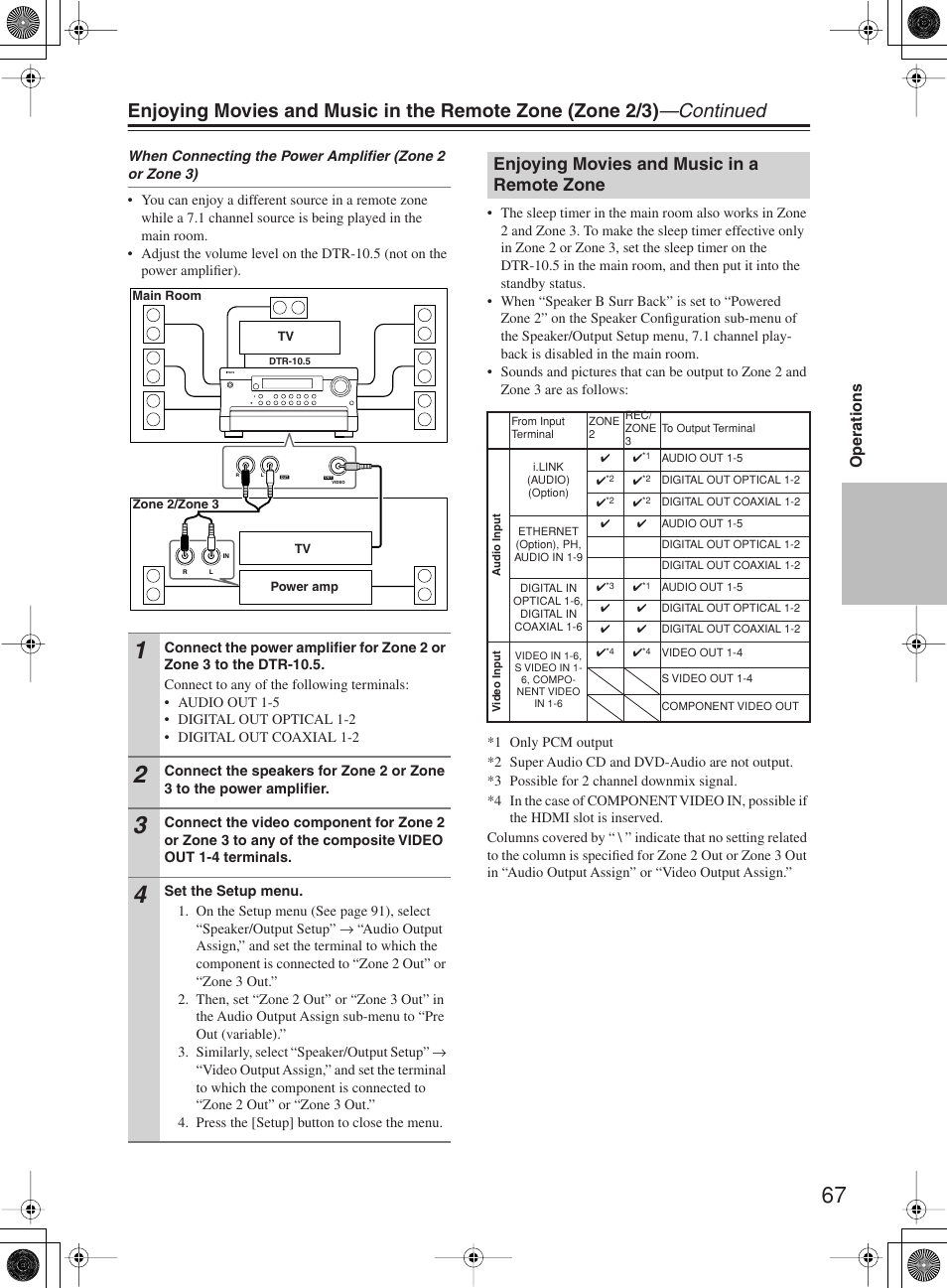 Enjoying movies and music in a remote zone, Operations | Integra DTR-10.5 User Manual | Page 67 / 152