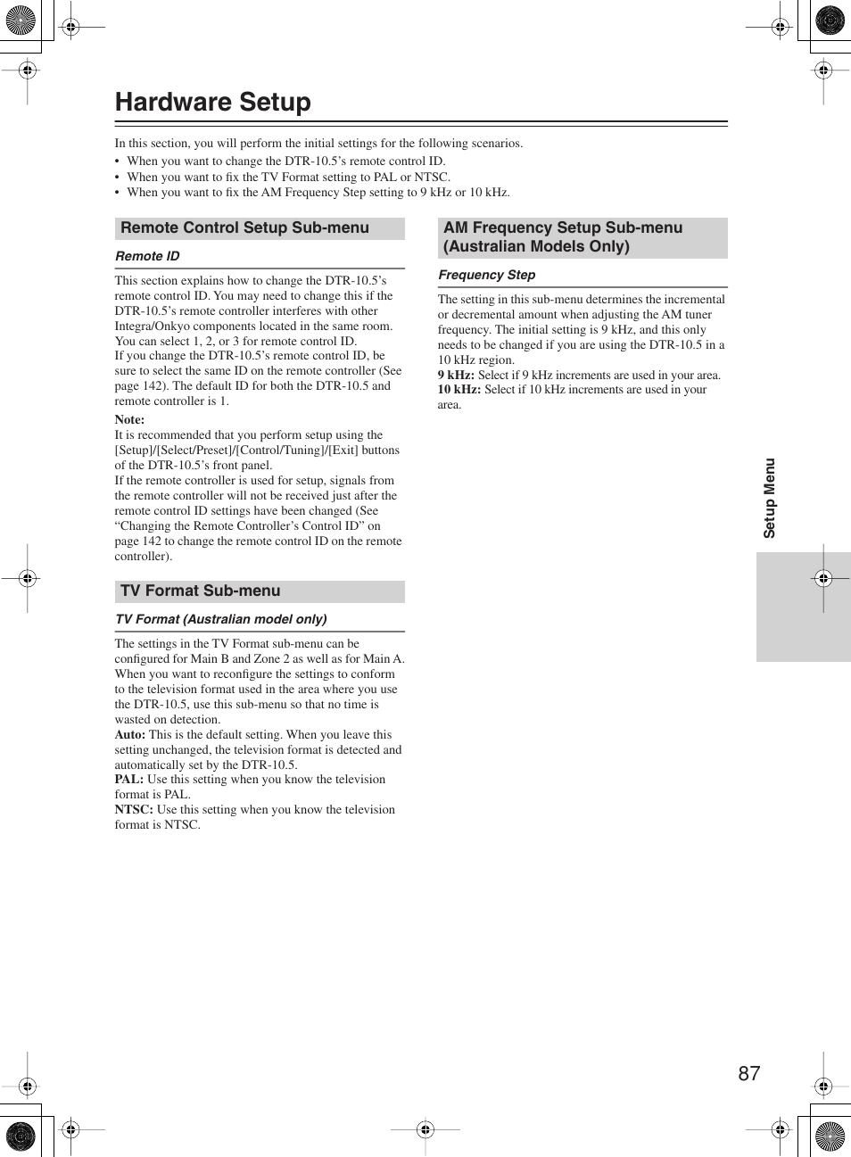 Hardware setup | Integra DTR-10.5 User Manual | Page 87 / 152