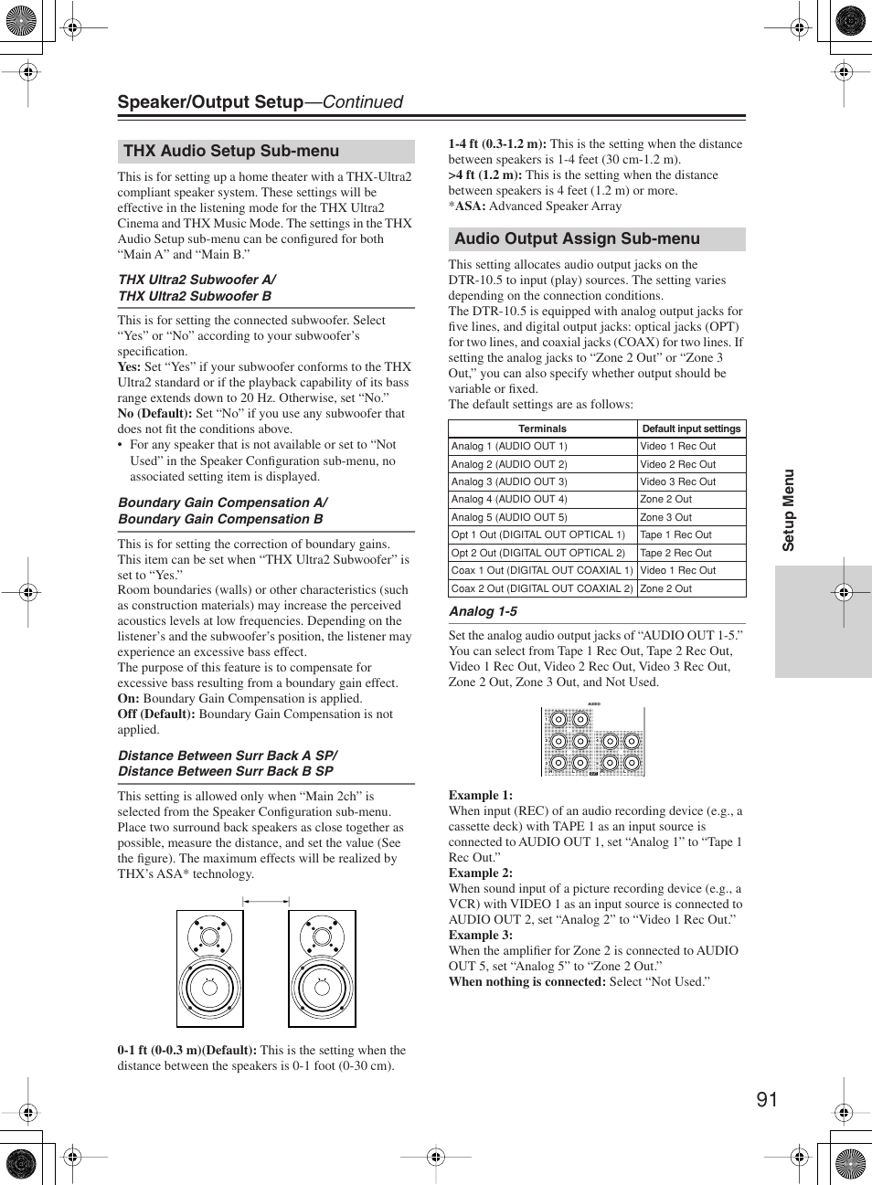 Speaker/output setup —continued | Integra DTR-10.5 User Manual | Page 91 / 152