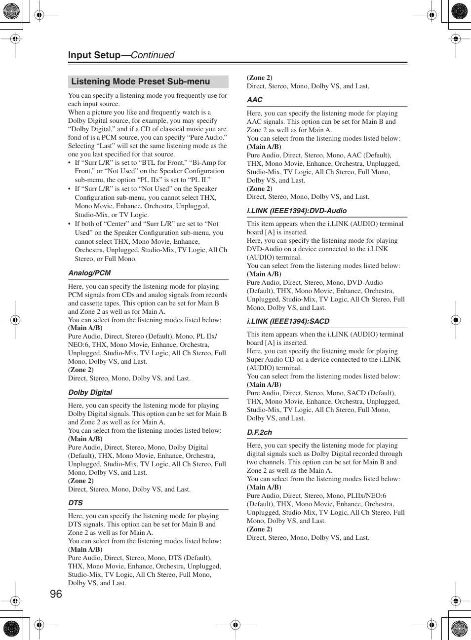 Input setup —continued | Integra DTR-10.5 User Manual | Page 96 / 152