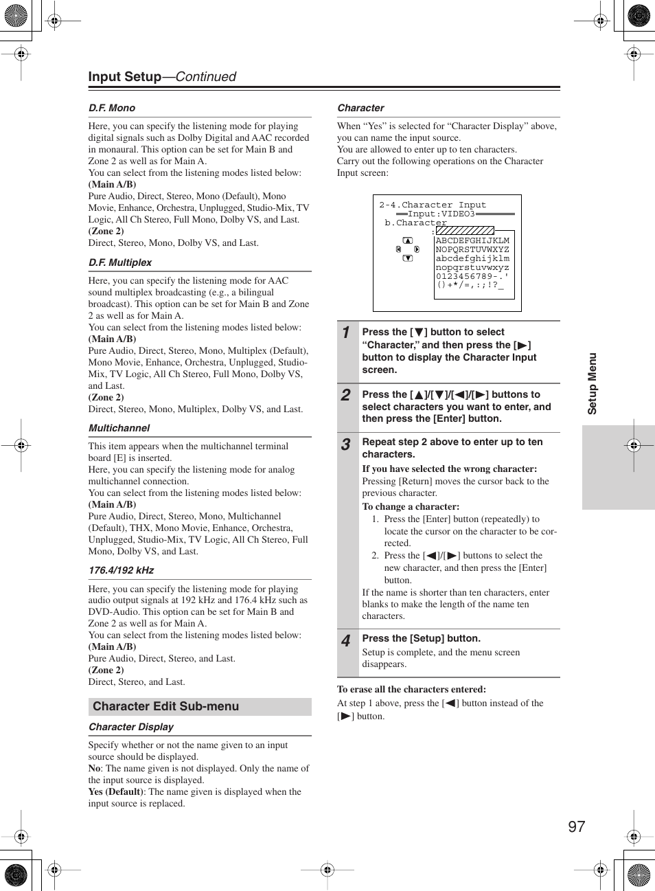 Input setup —continued | Integra DTR-10.5 User Manual | Page 97 / 152