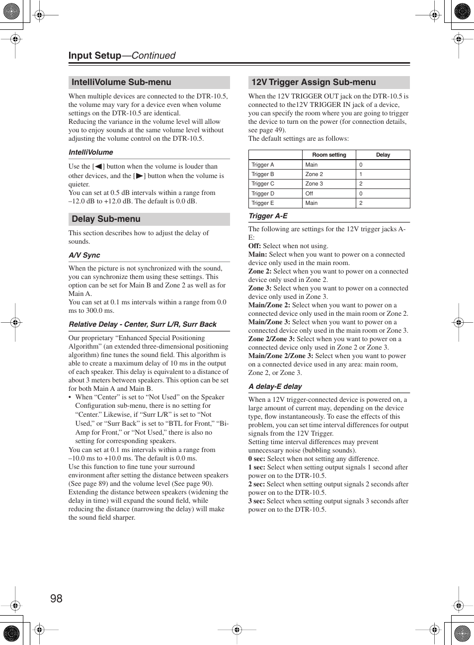 Input setup —continued | Integra DTR-10.5 User Manual | Page 98 / 152