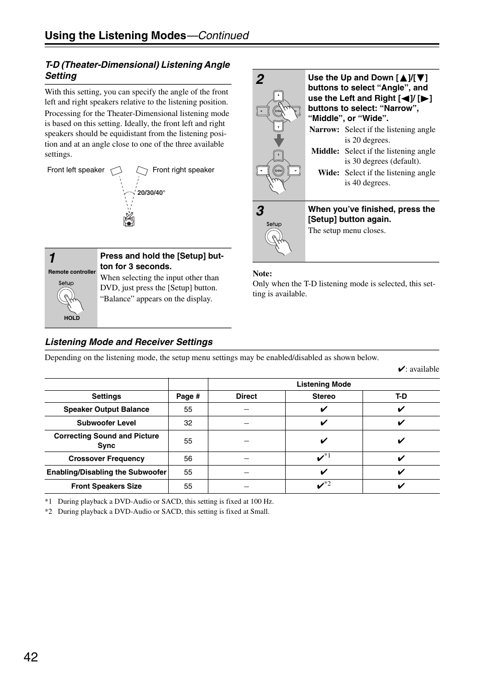 Using the listening modes —continued | Integra DSR-4.8 User Manual | Page 42 / 80