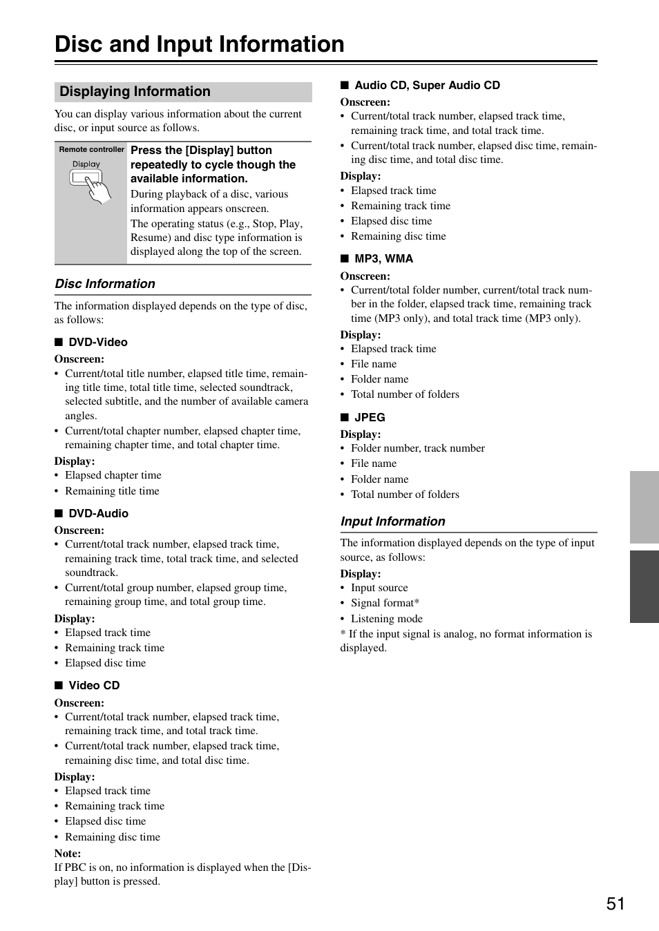 Disc and input information | Integra DSR-4.8 User Manual | Page 51 / 80