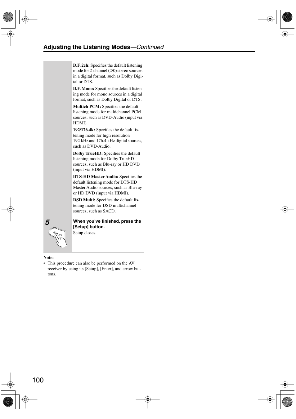 Adjusting the listening modes —continued | Integra DTR-8.8 User Manual | Page 100 / 144
