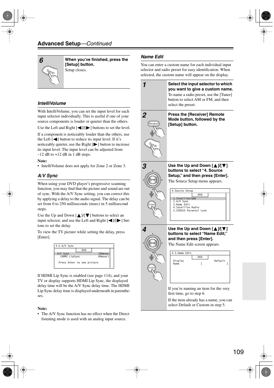 Advanced setup —continued | Integra DTR-8.8 User Manual | Page 109 / 144