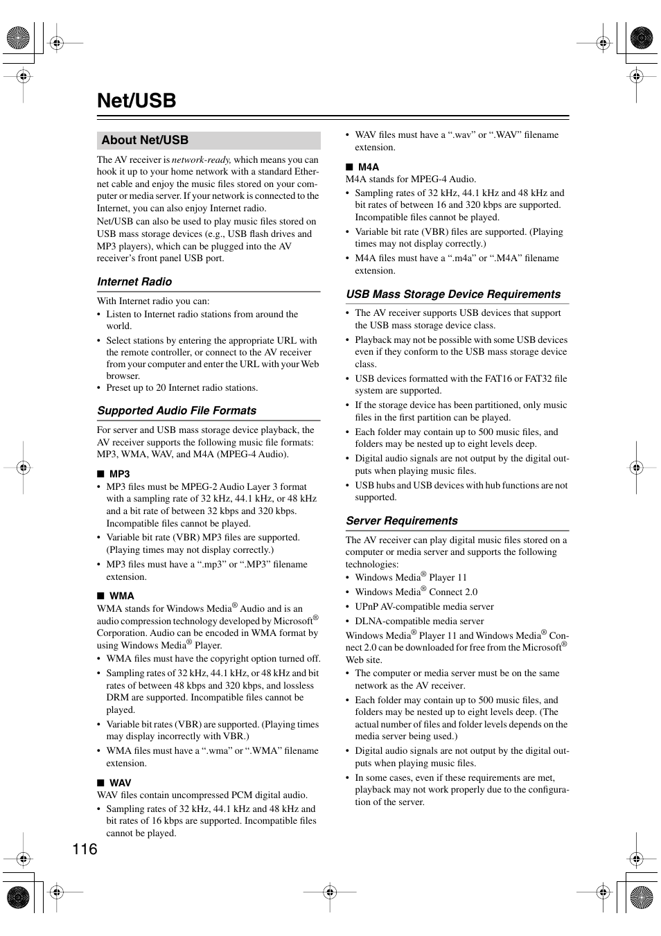 Net/usb, About net/usb | Integra DTR-8.8 User Manual | Page 116 / 144