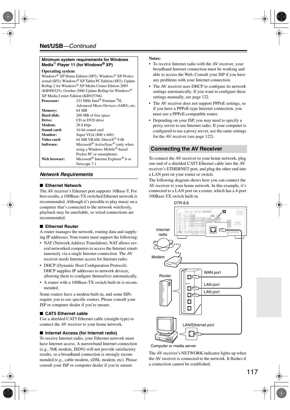 Connecting the av receiver, Net/usb —continued | Integra DTR-8.8 User Manual | Page 117 / 144