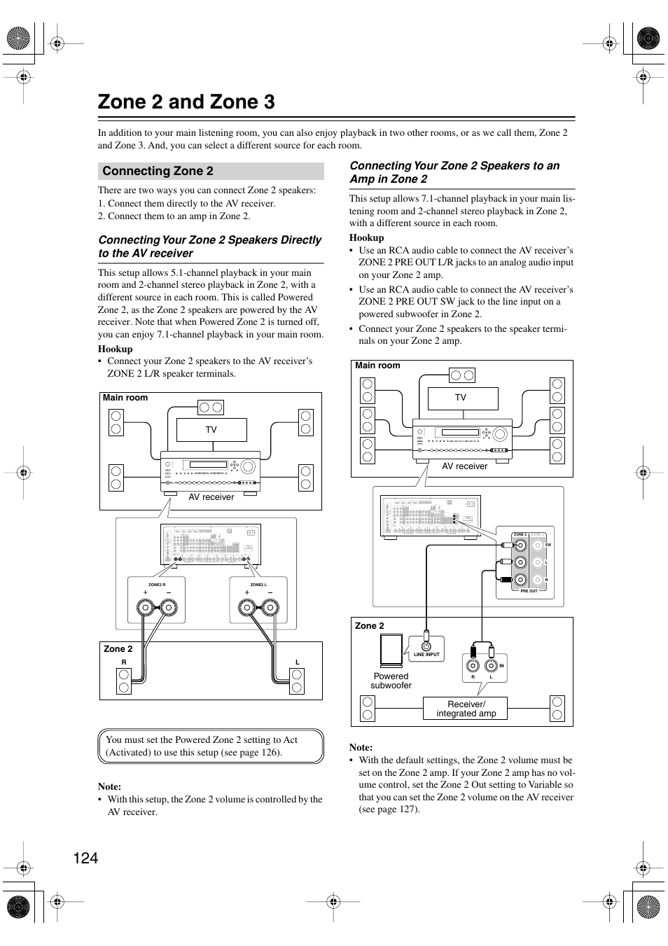 Zone2 and zone3, Connecting zone2, Zone 2 and zone 3 | Connecting zone 2 | Integra DTR-8.8 User Manual | Page 124 / 144