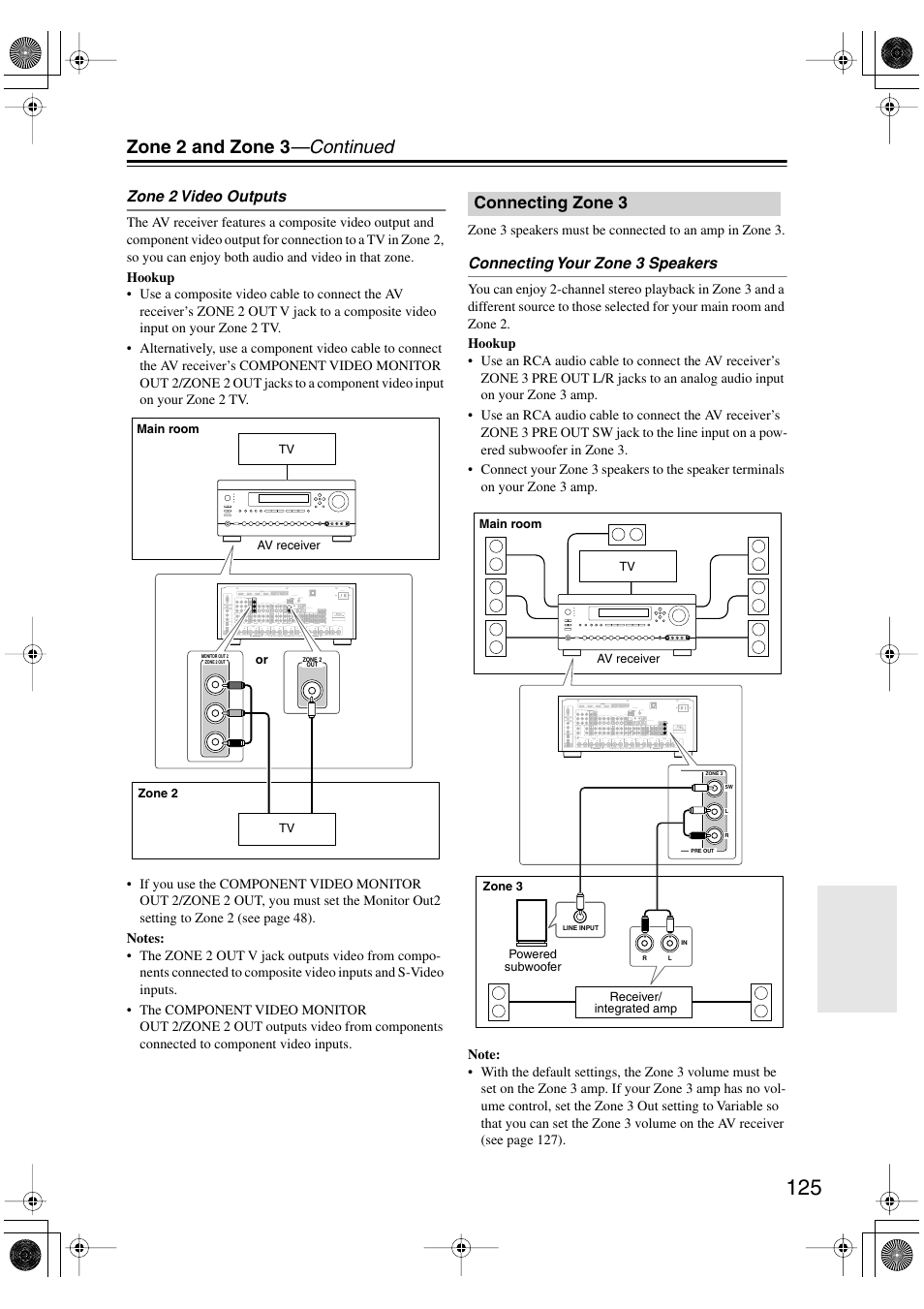 Connecting zone3, Connecting zone 3, Zone 2 and zone 3 —continued | Integra DTR-8.8 User Manual | Page 125 / 144