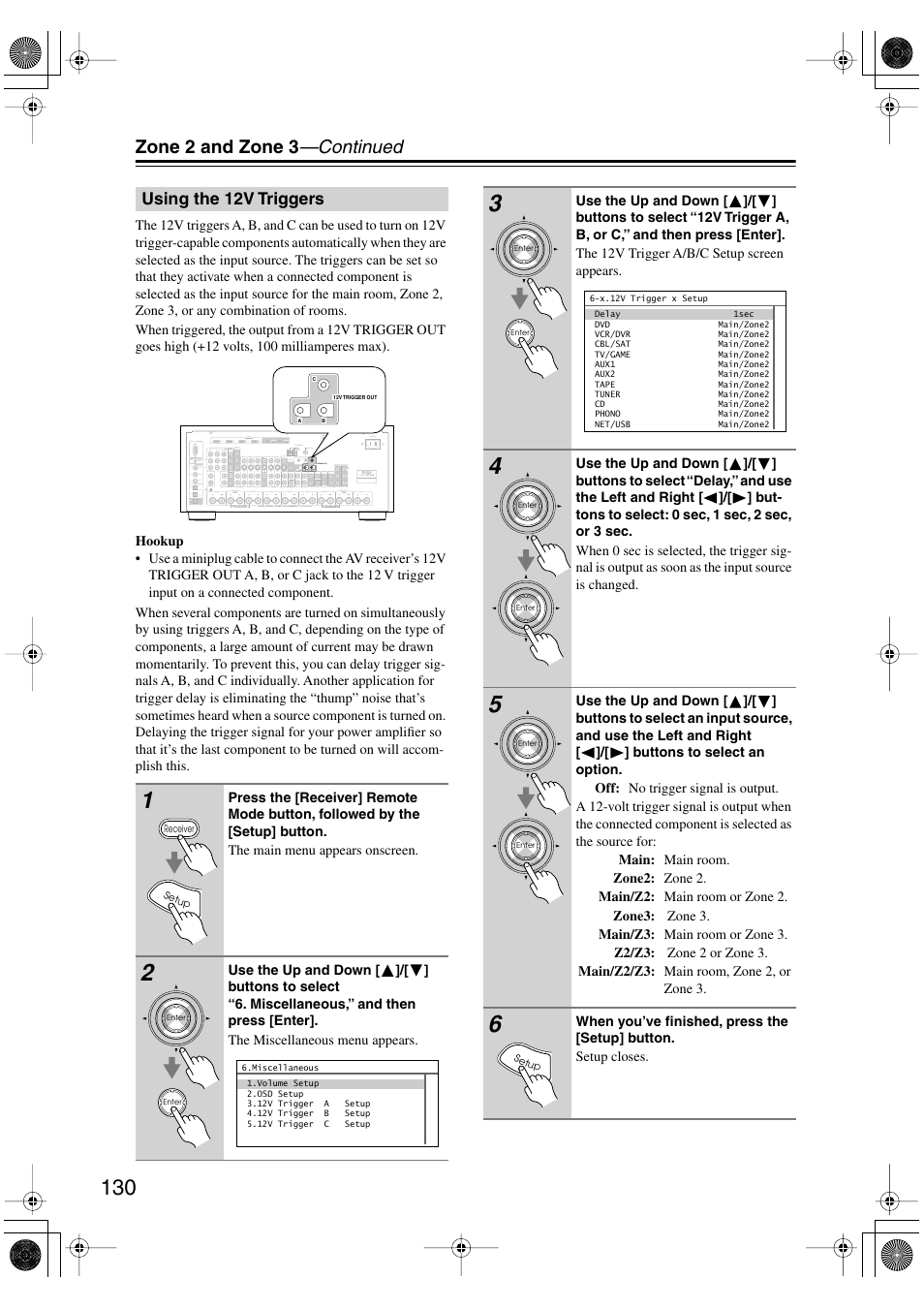 Using the 12v triggers, Zone 2 and zone 3 —continued | Integra DTR-8.8 User Manual | Page 130 / 144