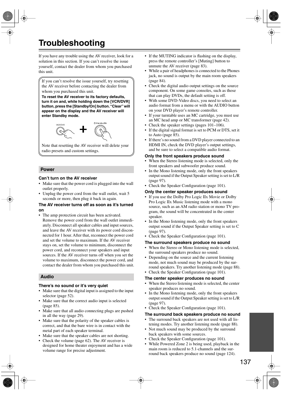 Troubleshooting | Integra DTR-8.8 User Manual | Page 137 / 144