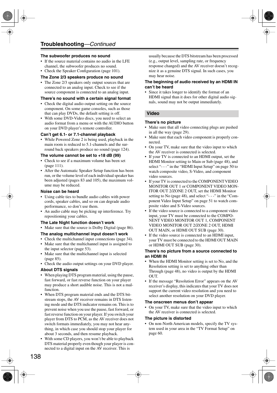 Troubleshooting —continued | Integra DTR-8.8 User Manual | Page 138 / 144