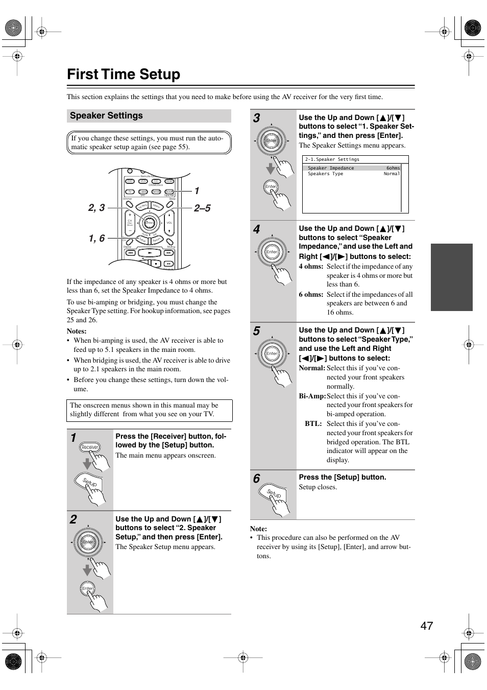 First time setup, Speaker settings | Integra DTR-8.8 User Manual | Page 47 / 144