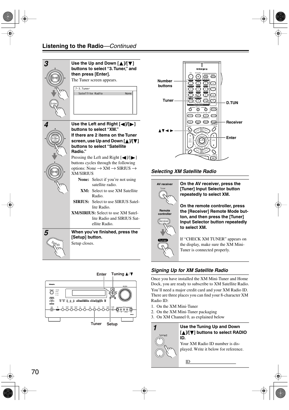 Listening to the radio —continued, Sirius | Integra DTR-8.8 User Manual | Page 70 / 144