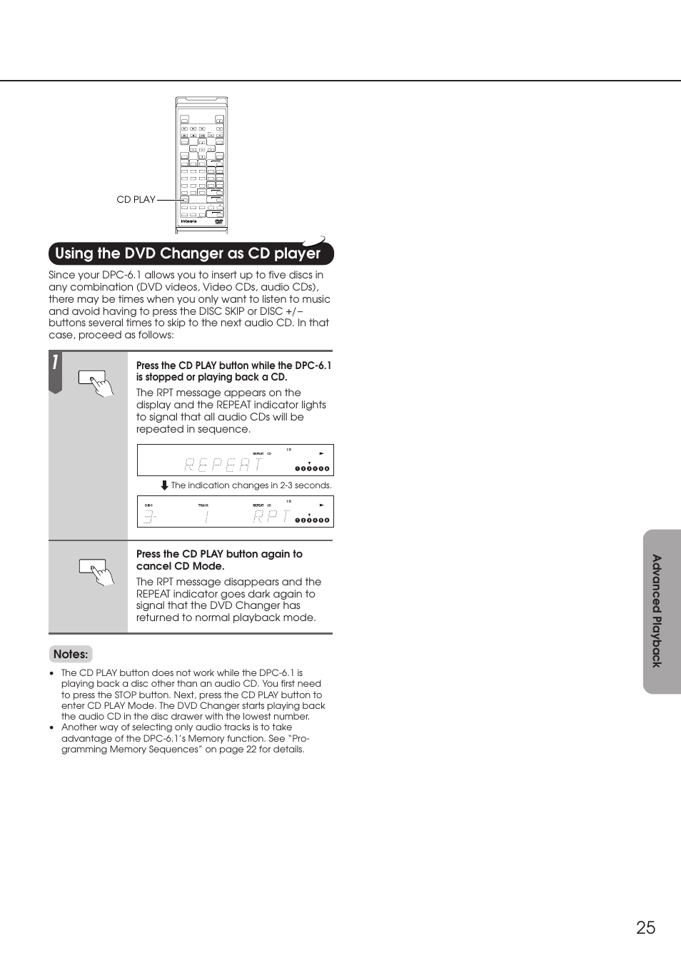 Using the dvd changer as cd player | Integra DPC-6.1 User Manual | Page 25 / 44