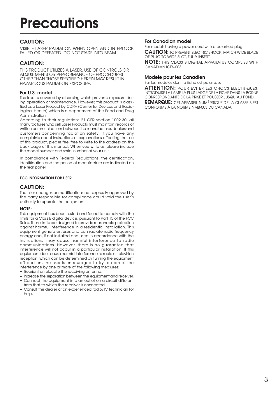 Precautions | Integra DPC-6.1 User Manual | Page 3 / 44