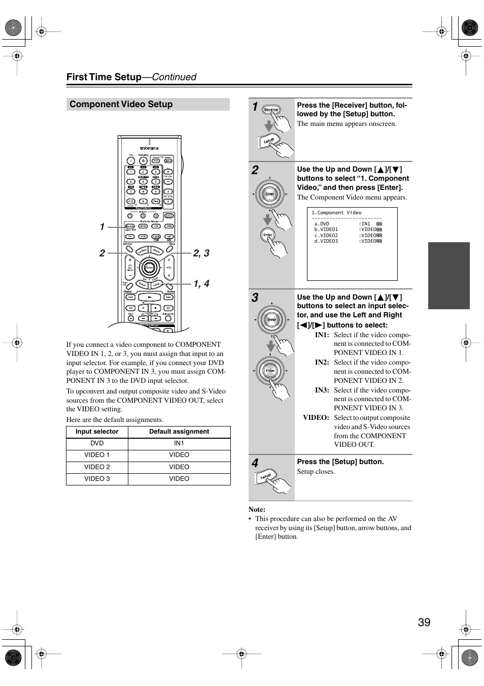 First time setup —continued | Integra DTR-4.6 User Manual | Page 39 / 80
