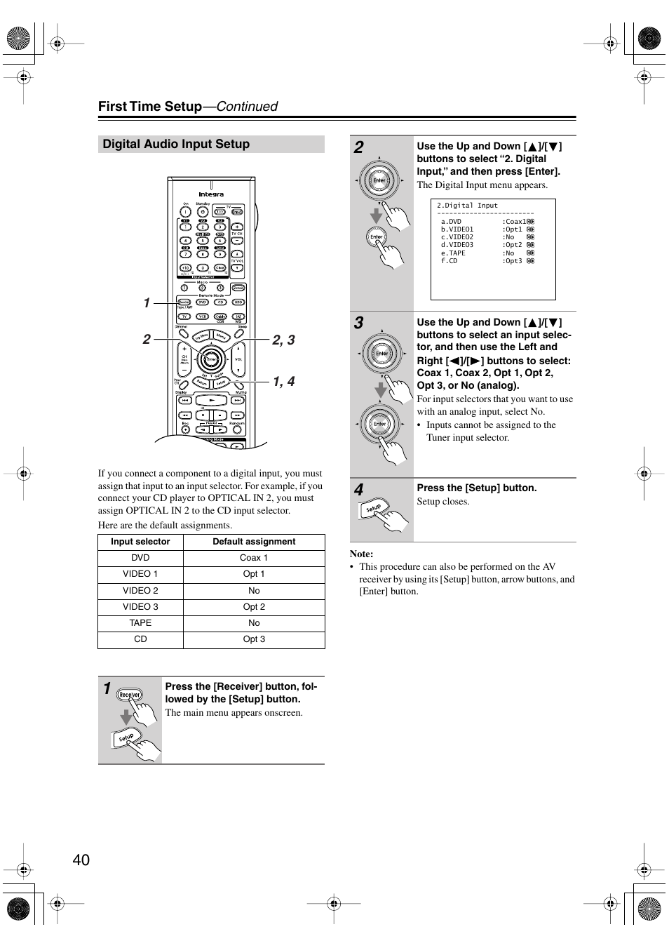 First time setup —continued | Integra DTR-4.6 User Manual | Page 40 / 80
