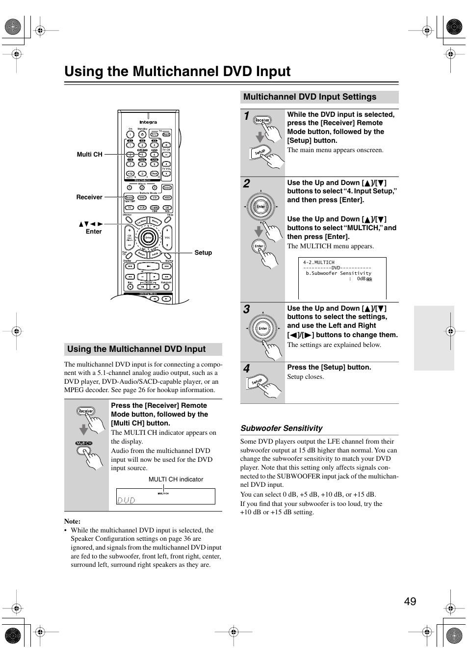 Using the multichannel dvd input | Integra DTR-4.6 User Manual | Page 49 / 80