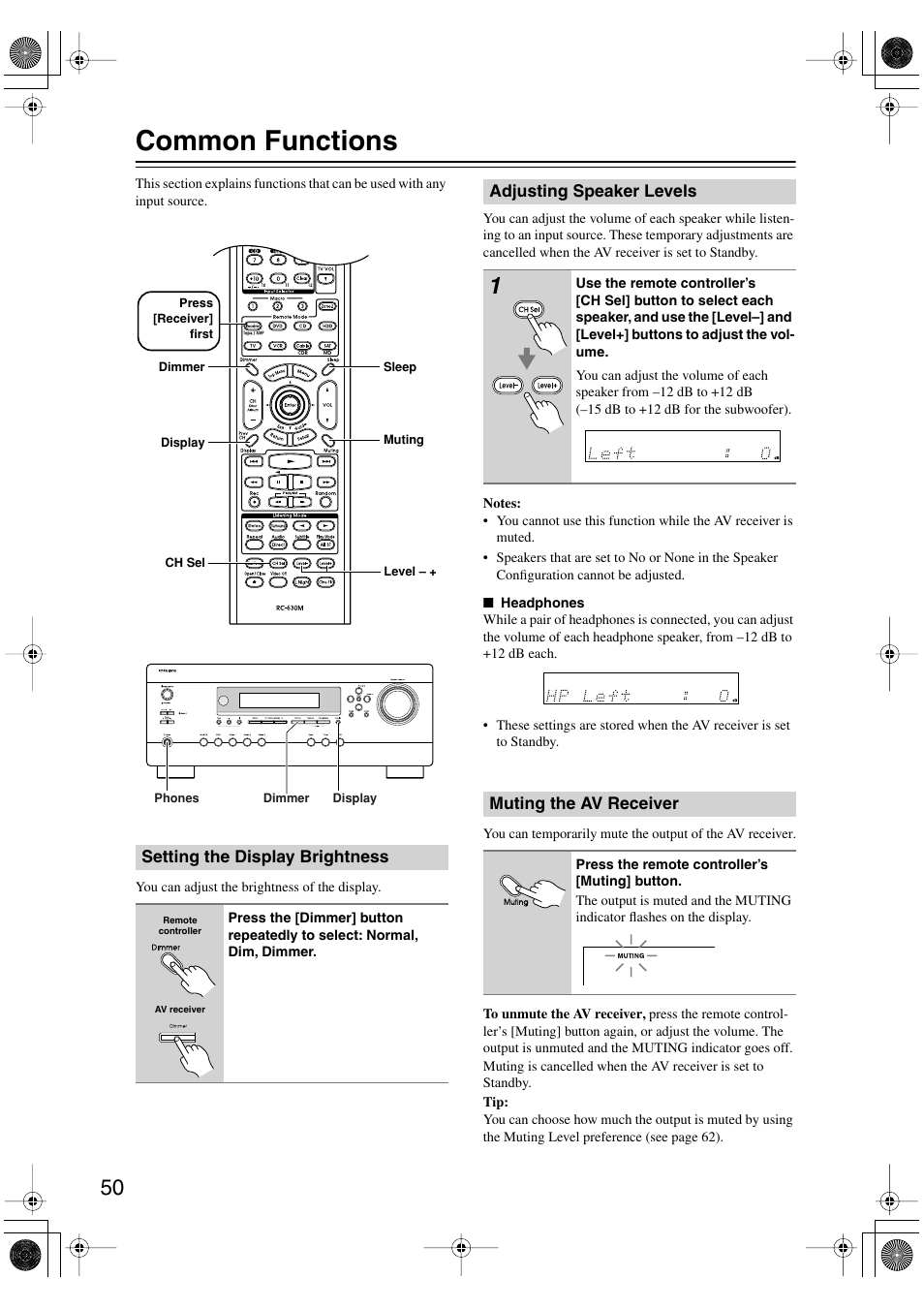 Common functions | Integra DTR-4.6 User Manual | Page 50 / 80