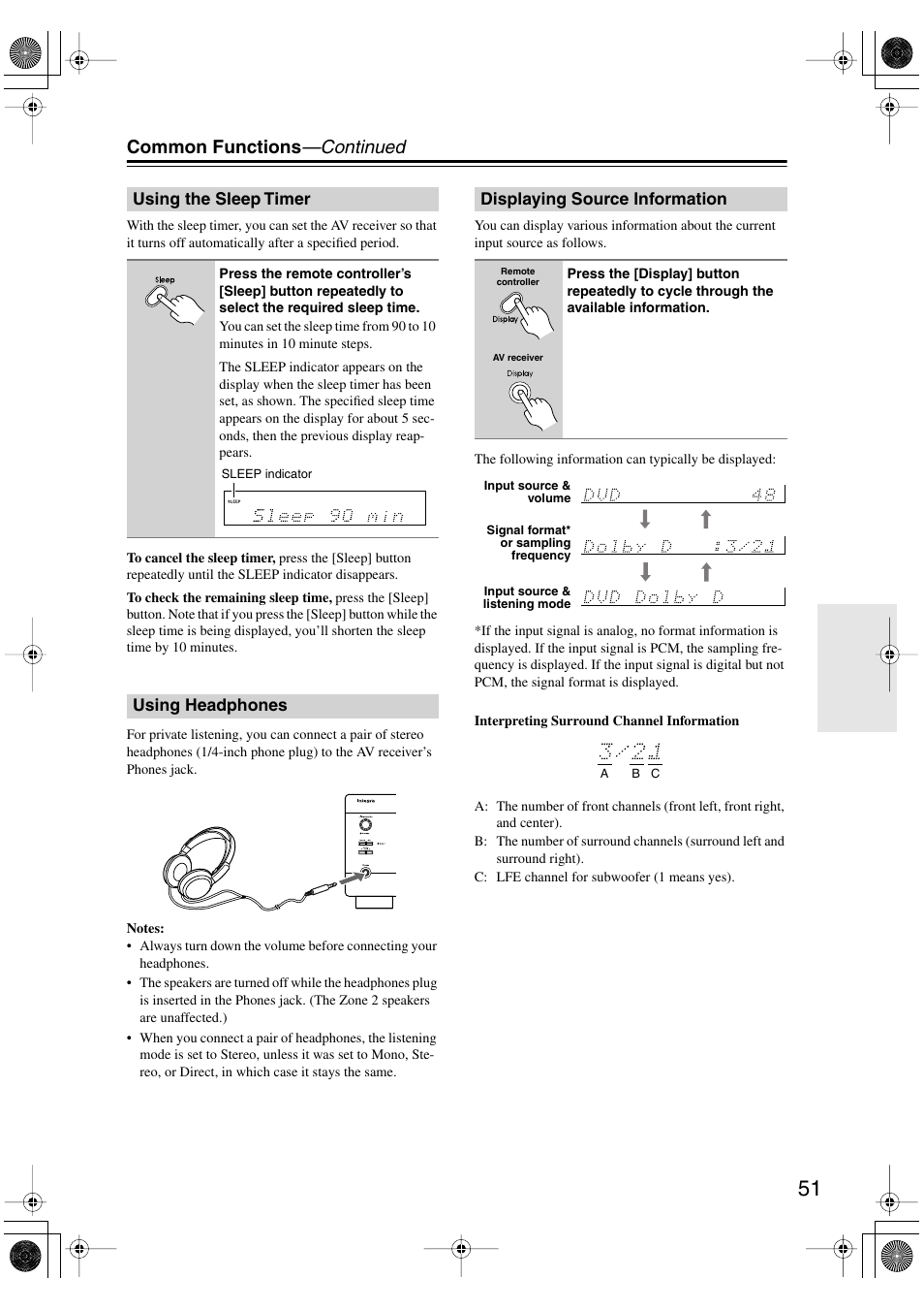 Common functions —continued | Integra DTR-4.6 User Manual | Page 51 / 80
