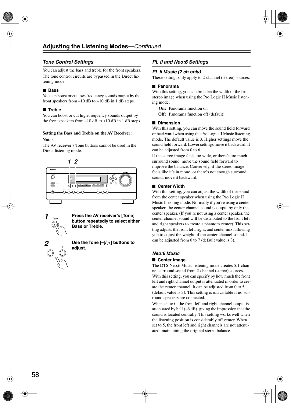 Adjusting the listening modes —continued | Integra DTR-4.6 User Manual | Page 58 / 80