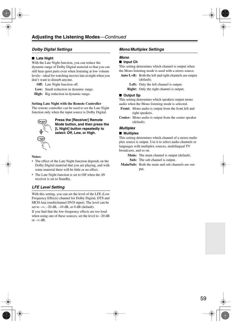 Adjusting the listening modes —continued | Integra DTR-4.6 User Manual | Page 59 / 80