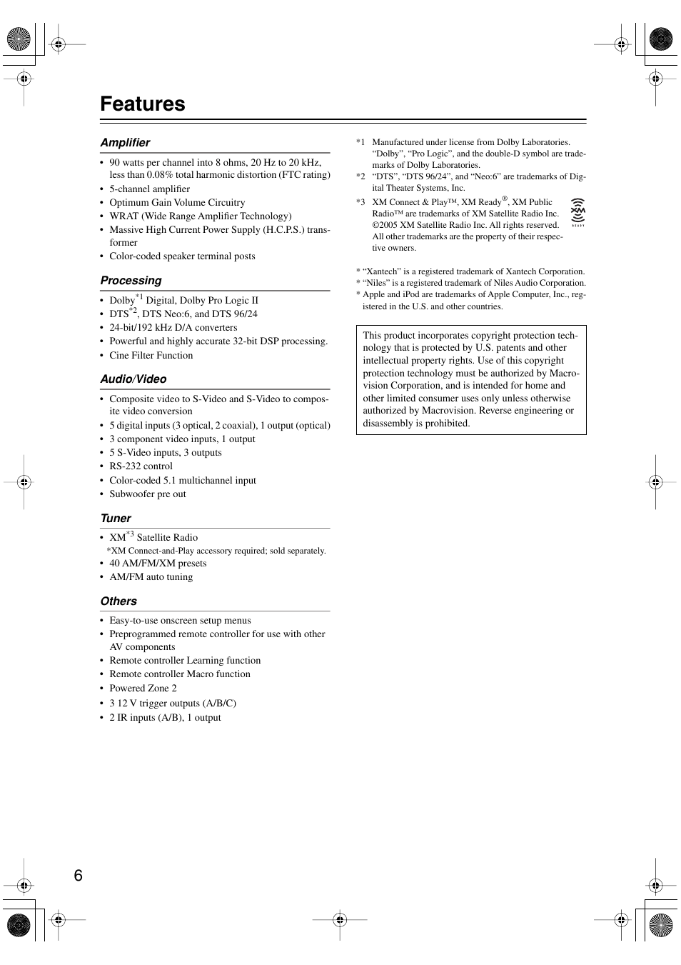 Features | Integra DTR-4.6 User Manual | Page 6 / 80