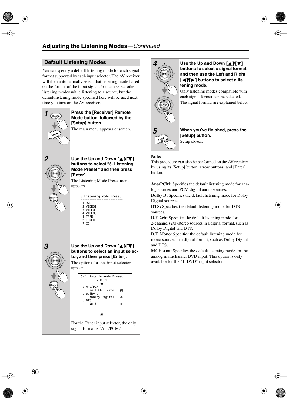 Adjusting the listening modes —continued | Integra DTR-4.6 User Manual | Page 60 / 80