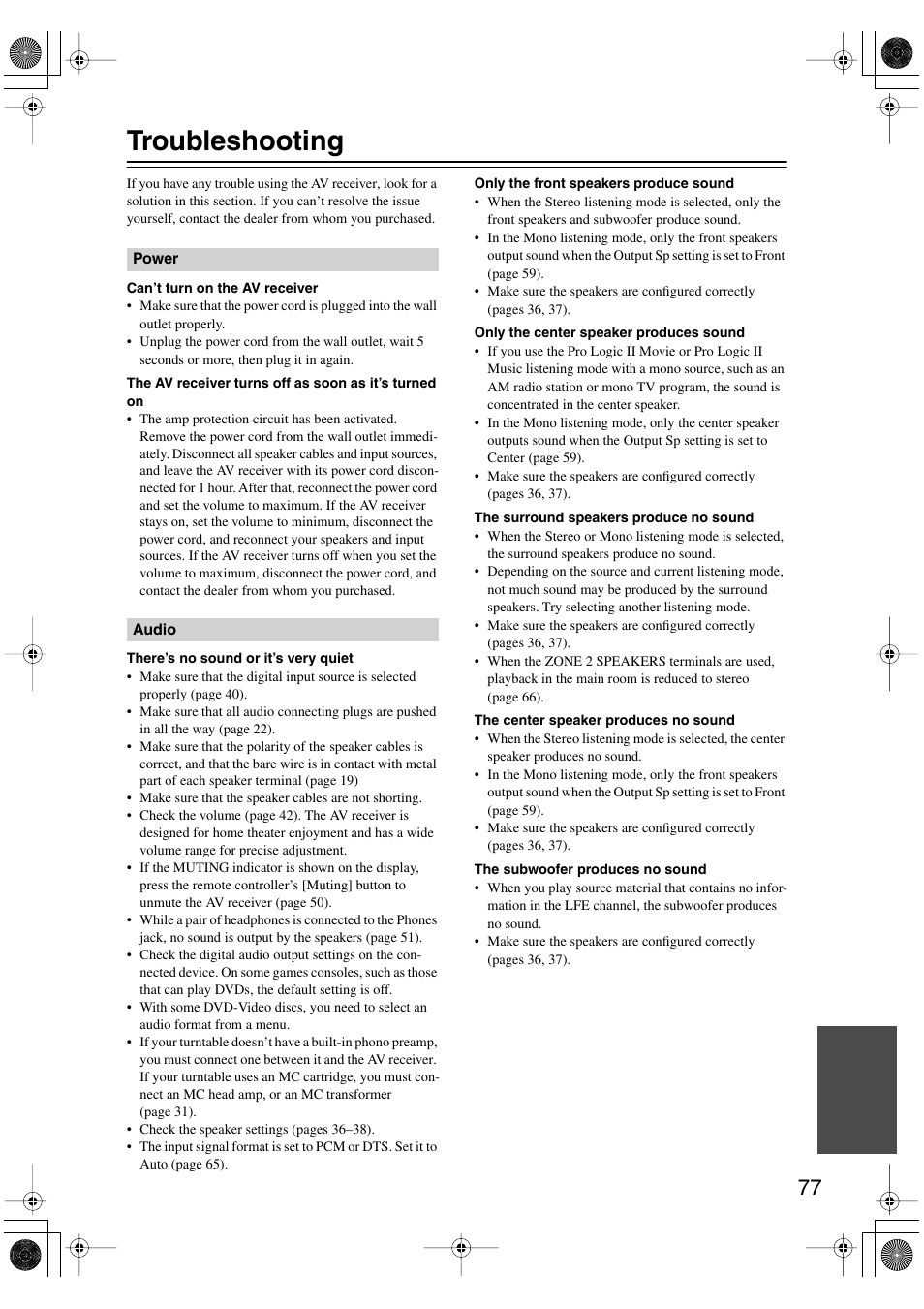 Troubleshooting | Integra DTR-4.6 User Manual | Page 77 / 80