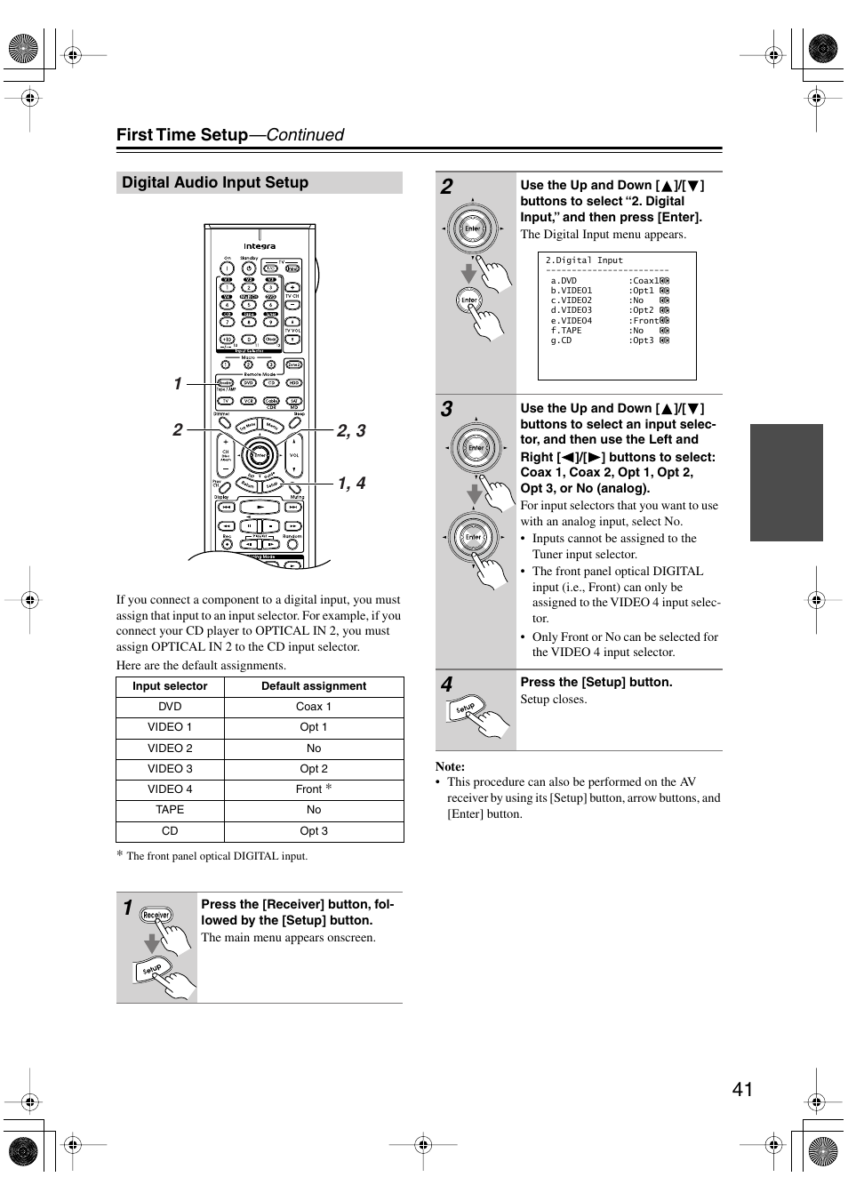 First time setup —continued | Integra DTR-5.6 User Manual | Page 41 / 88