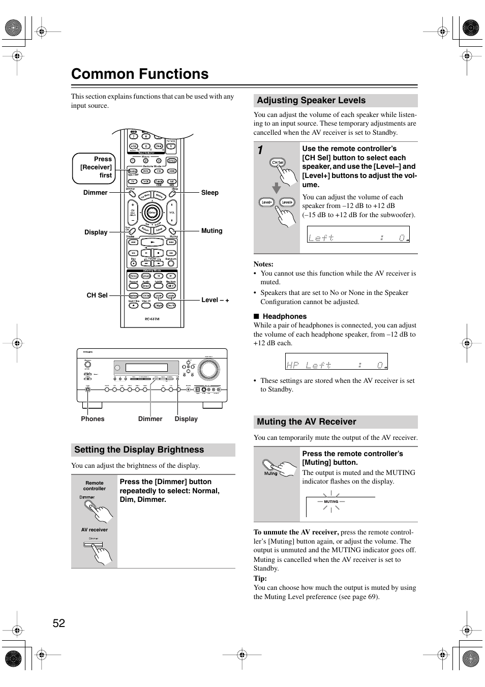 Common functions | Integra DTR-5.6 User Manual | Page 52 / 88