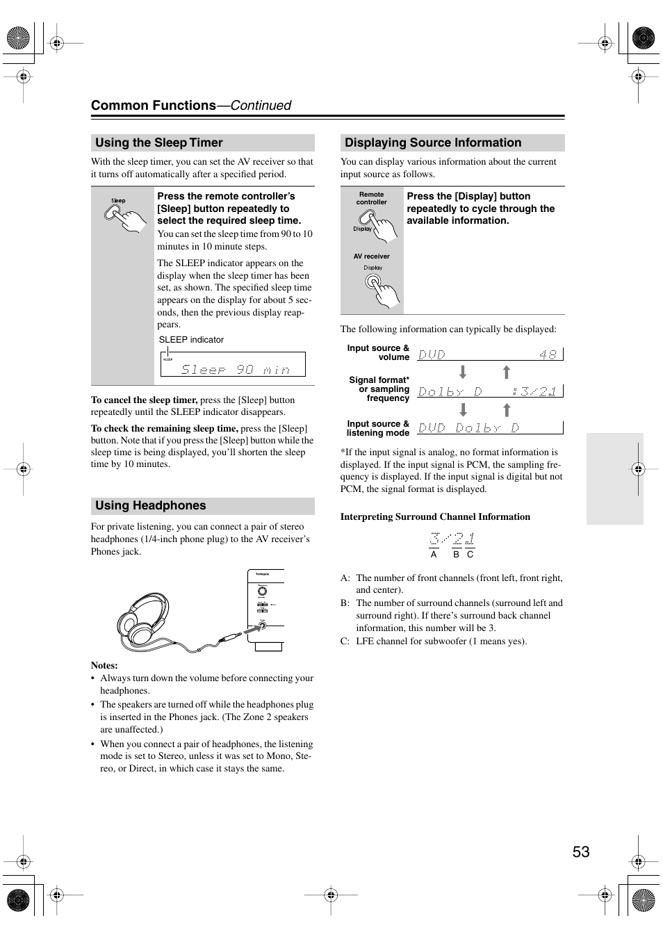 Common functions —continued | Integra DTR-5.6 User Manual | Page 53 / 88