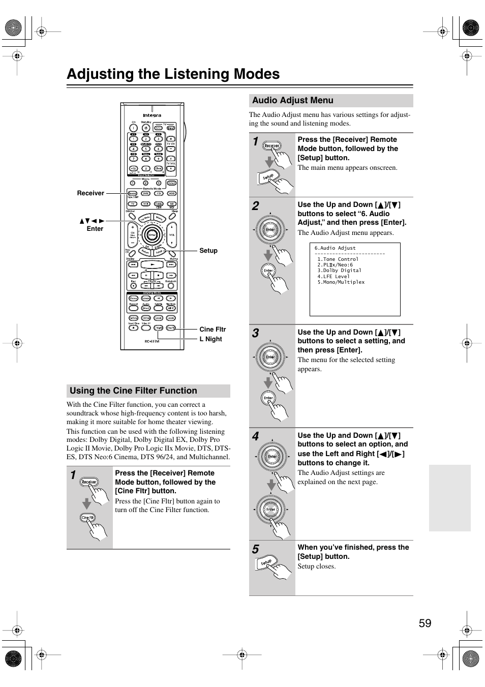 Adjusting the listening modes | Integra DTR-5.6 User Manual | Page 59 / 88