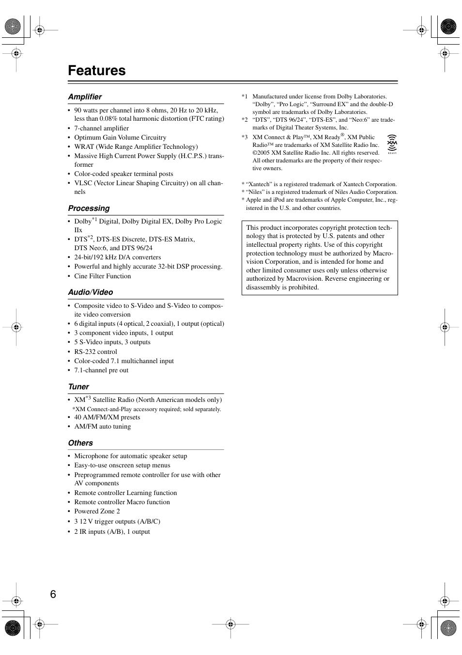 Features | Integra DTR-5.6 User Manual | Page 6 / 88