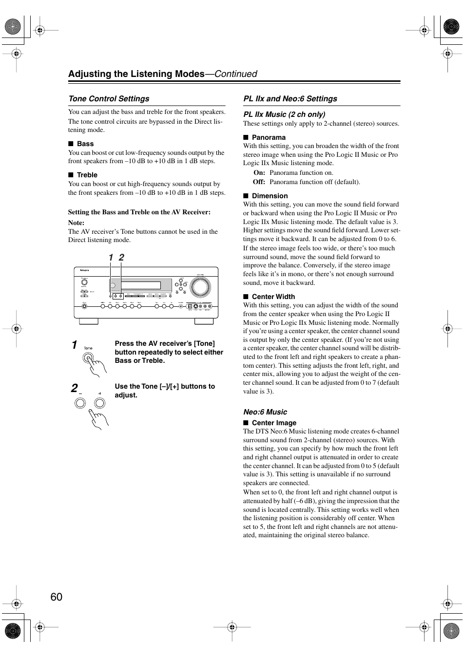 Adjusting the listening modes —continued | Integra DTR-5.6 User Manual | Page 60 / 88