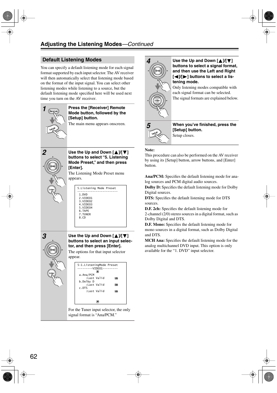 Adjusting the listening modes —continued | Integra DTR-5.6 User Manual | Page 62 / 88