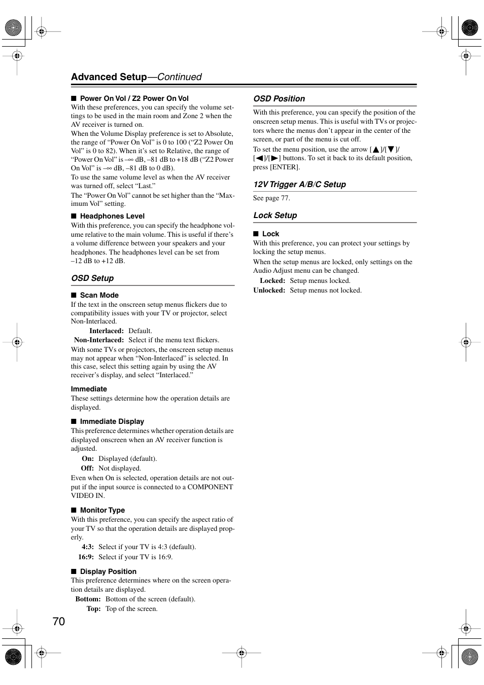 Advanced setup —continued | Integra DTR-5.6 User Manual | Page 70 / 88
