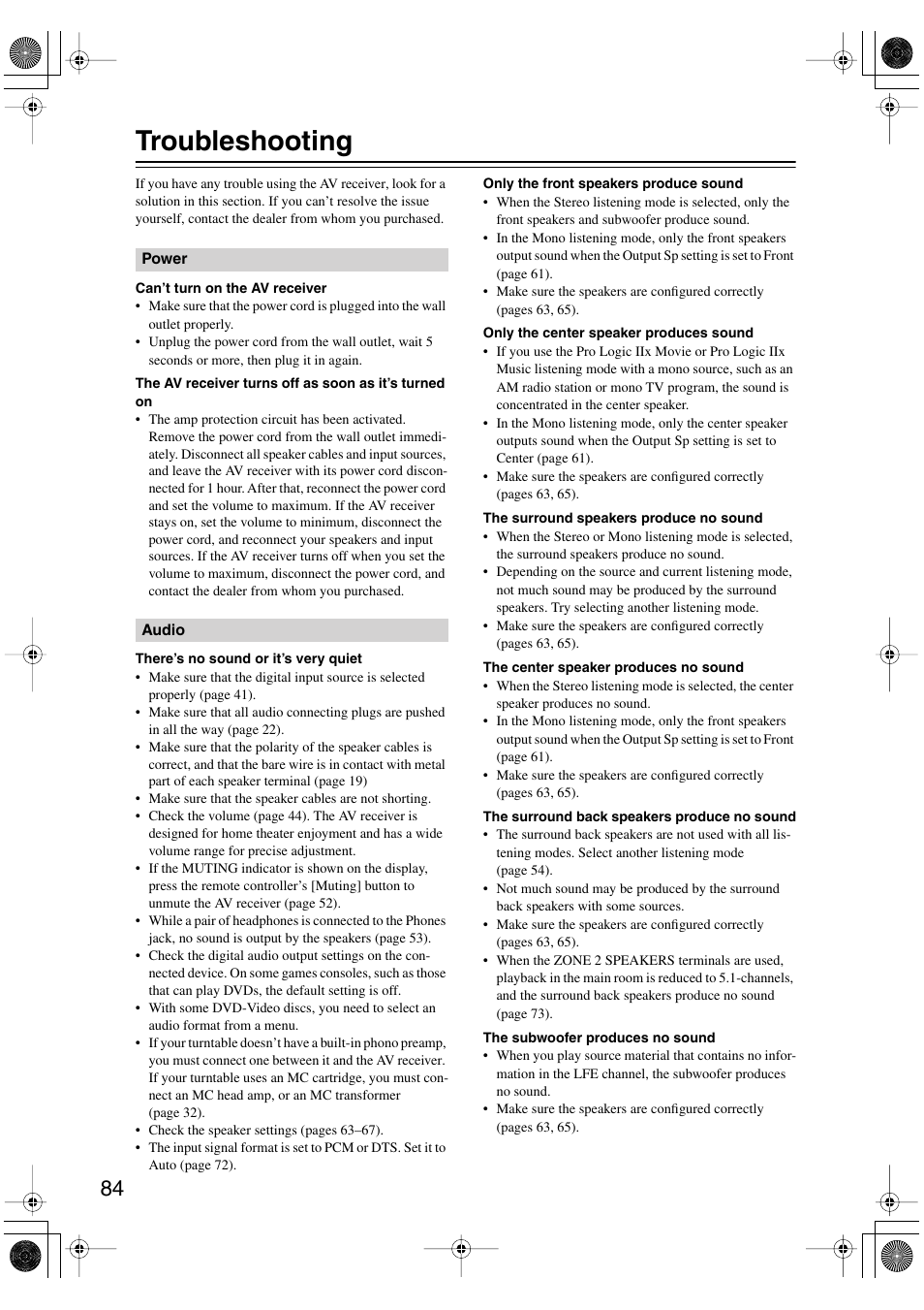 Troubleshooting | Integra DTR-5.6 User Manual | Page 84 / 88