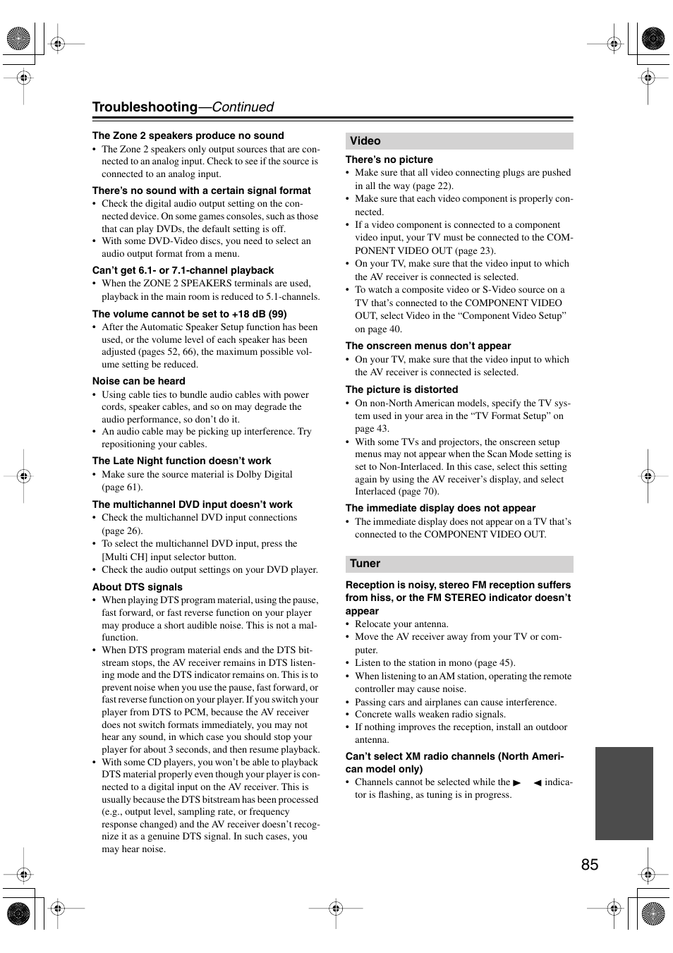 Troubleshooting —continued | Integra DTR-5.6 User Manual | Page 85 / 88