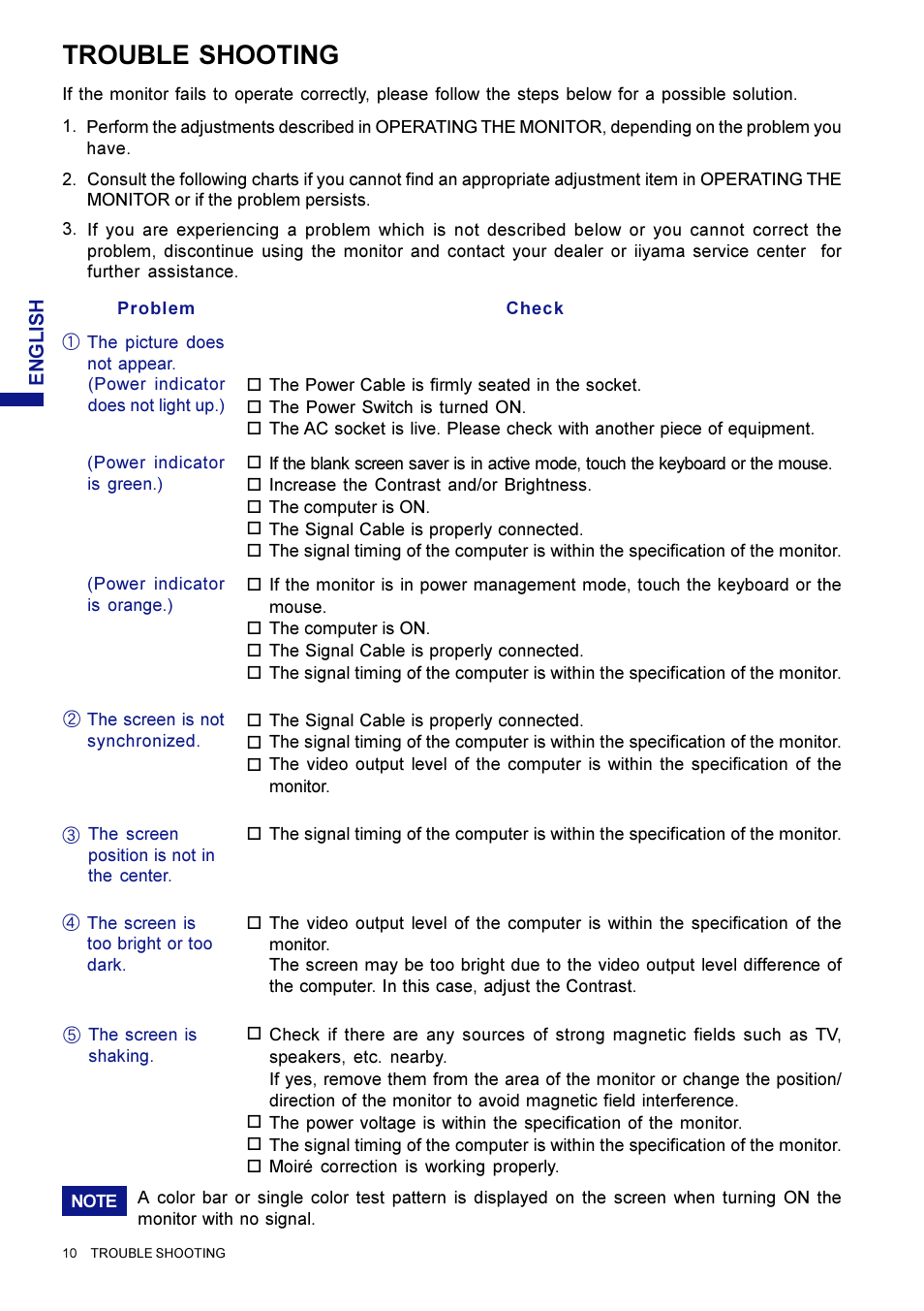 Trouble shooting | Iiyama LM704UT User Manual | Page 14 / 93