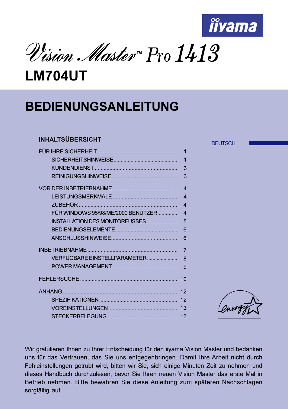 Lm704ut, Bedienungsanleitung | Iiyama LM704UT User Manual | Page 18 / 93