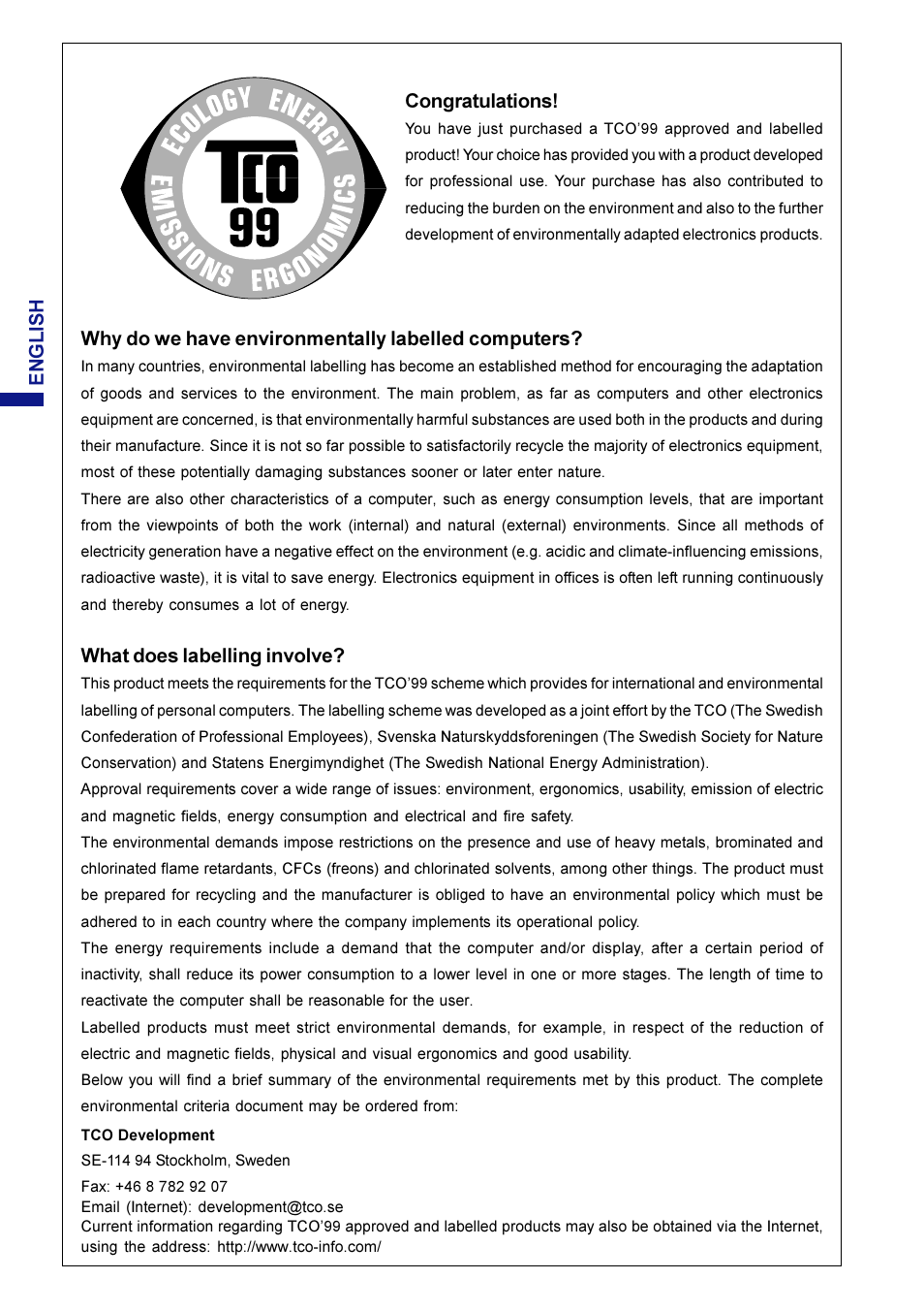 Why do we have environmentally labelled computers, What does labelling involve | Iiyama LM704UT User Manual | Page 2 / 93
