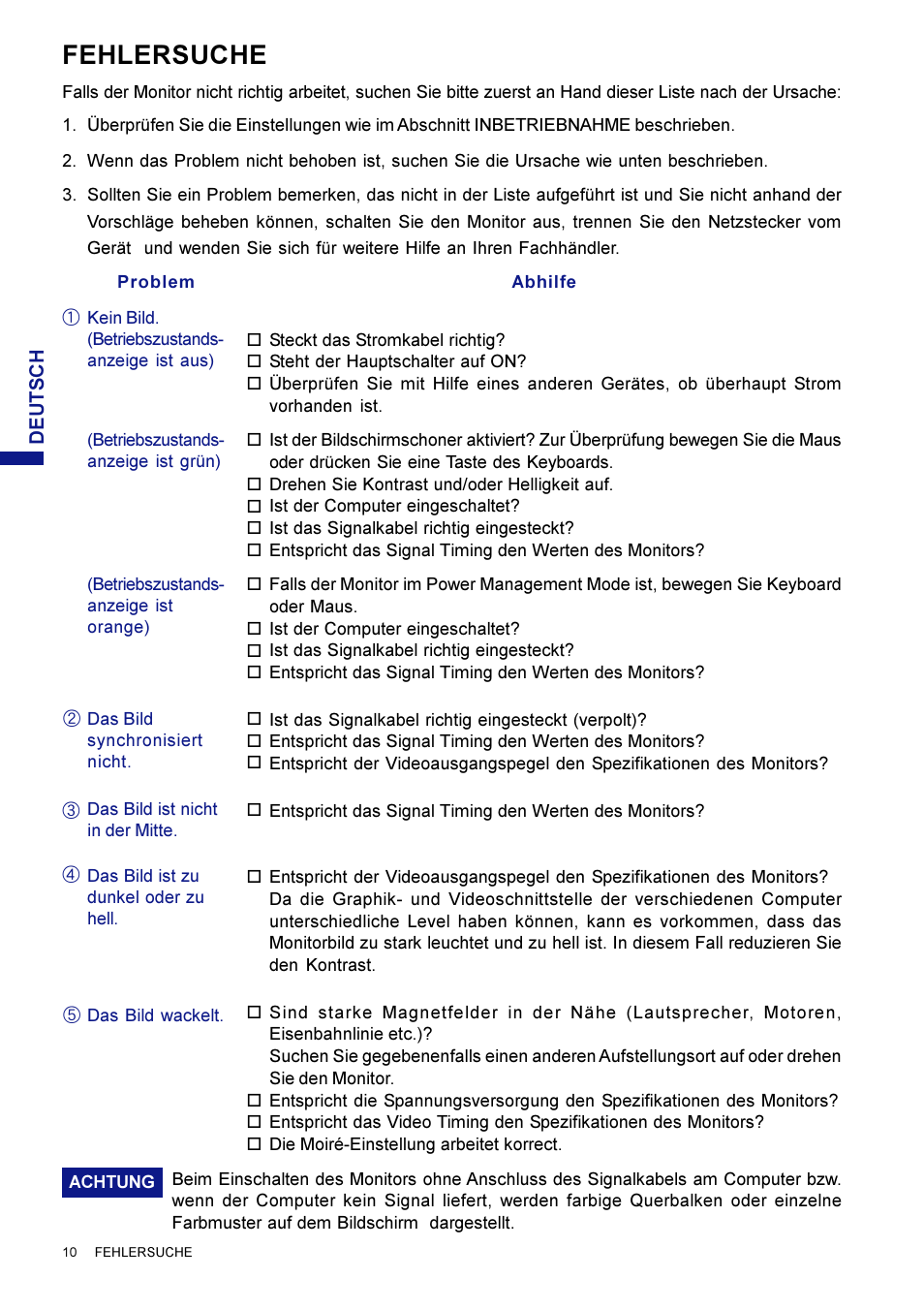 Fehlersuche | Iiyama LM704UT User Manual | Page 29 / 93