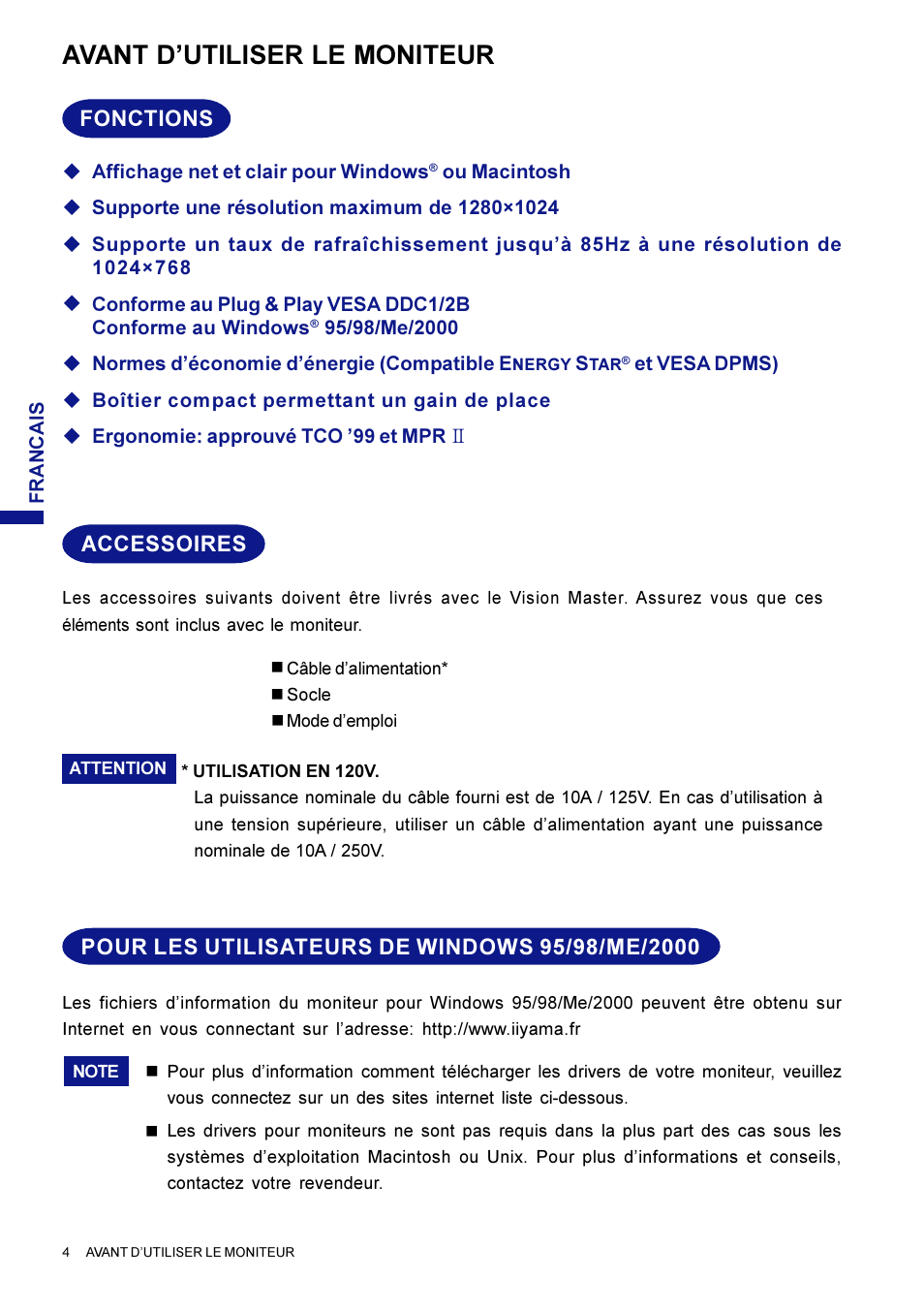 Avant d’utiliser le moniteur | Iiyama LM704UT User Manual | Page 38 / 93