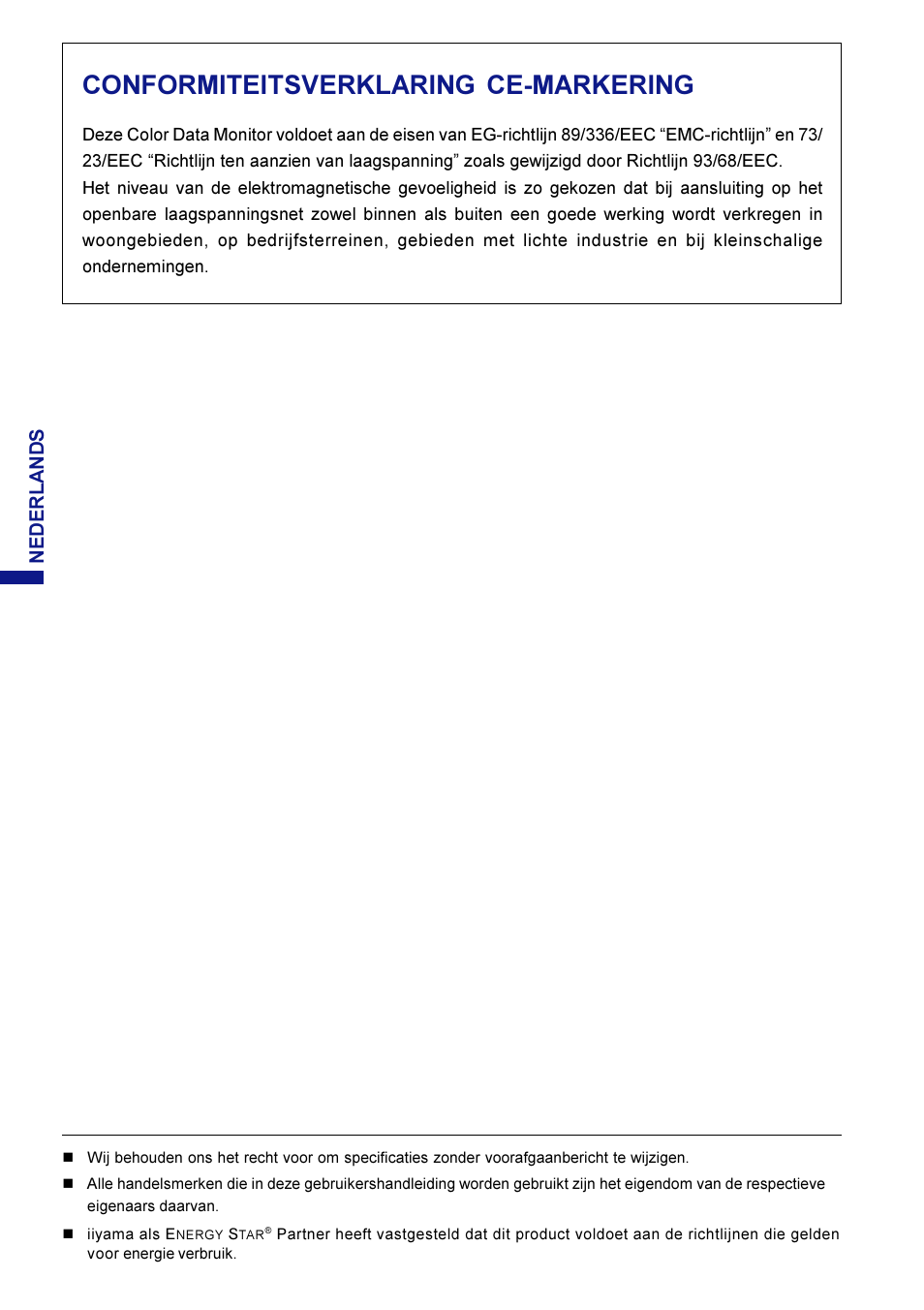 Conformiteitsverklaring ce-markering, Nederlands | Iiyama LM704UT User Manual | Page 49 / 93