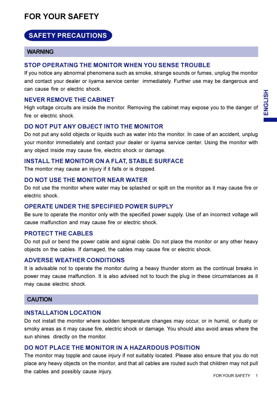 For your safety | Iiyama LM704UT User Manual | Page 5 / 93