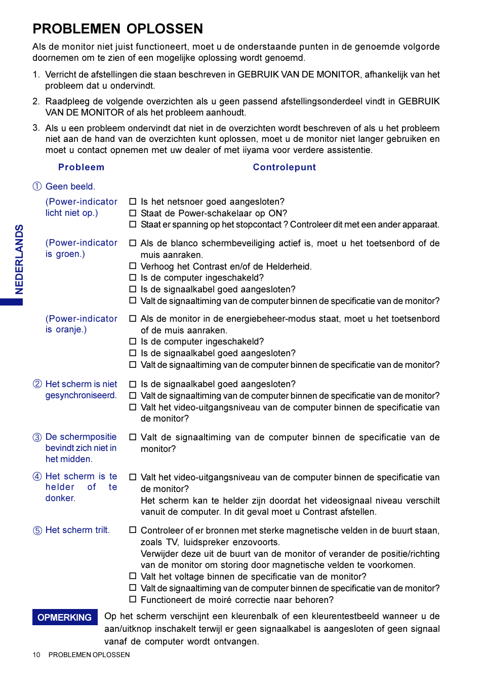 Problemen oplossen | Iiyama LM704UT User Manual | Page 59 / 93